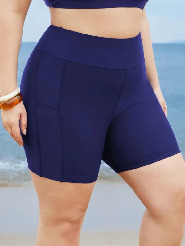 Solid Wideband Waist Swim Shorts