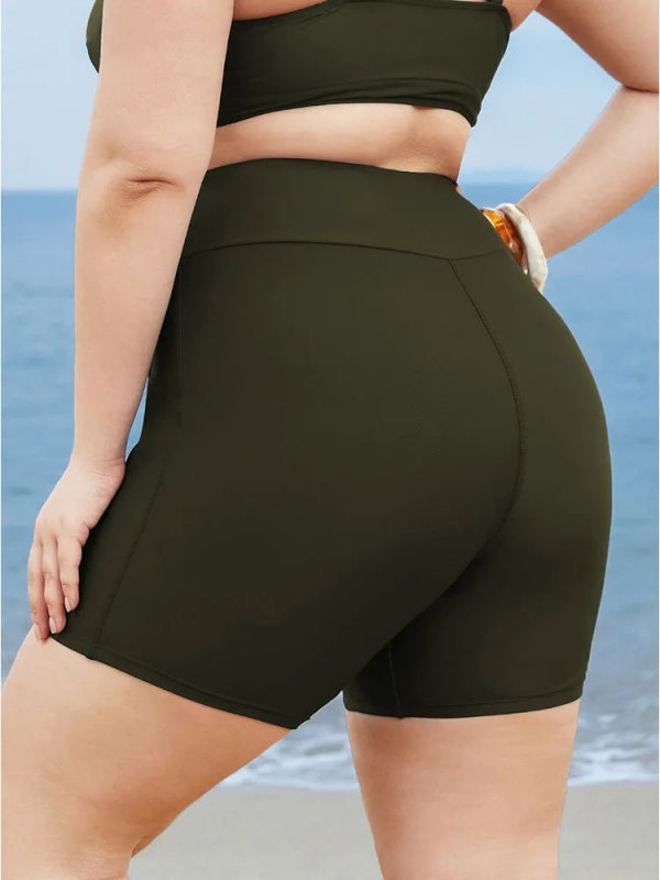 Solid Wideband Waist Swim Shorts