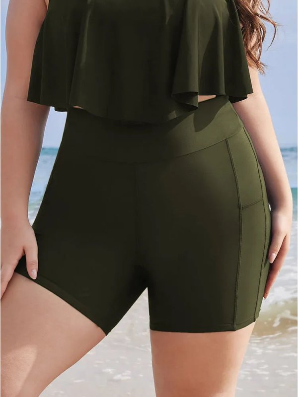Solid Wideband Waist Swim Shorts