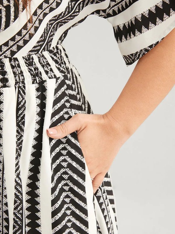 Solid Geometric Dolman Sleeve Pocket Shirred Split Hem Dress
