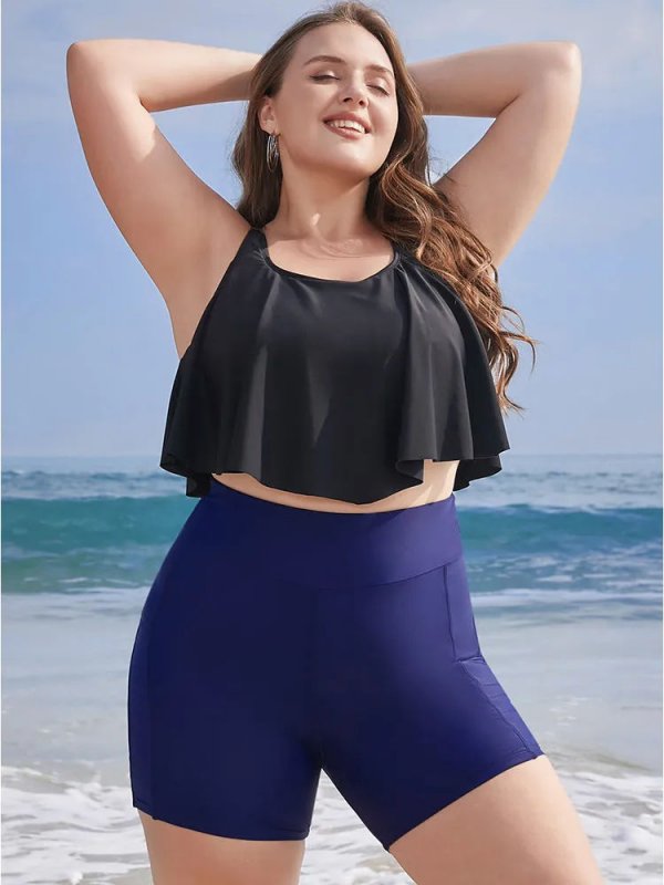 Solid Wideband Waist Swim Shorts