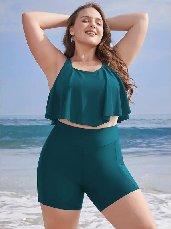 Solid Wideband Waist Swim Shorts