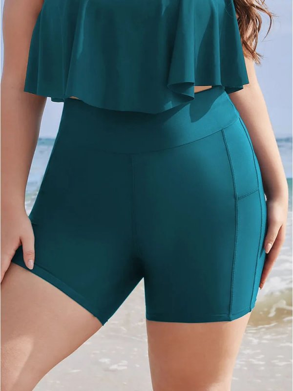 Solid Wideband Waist Swim Shorts