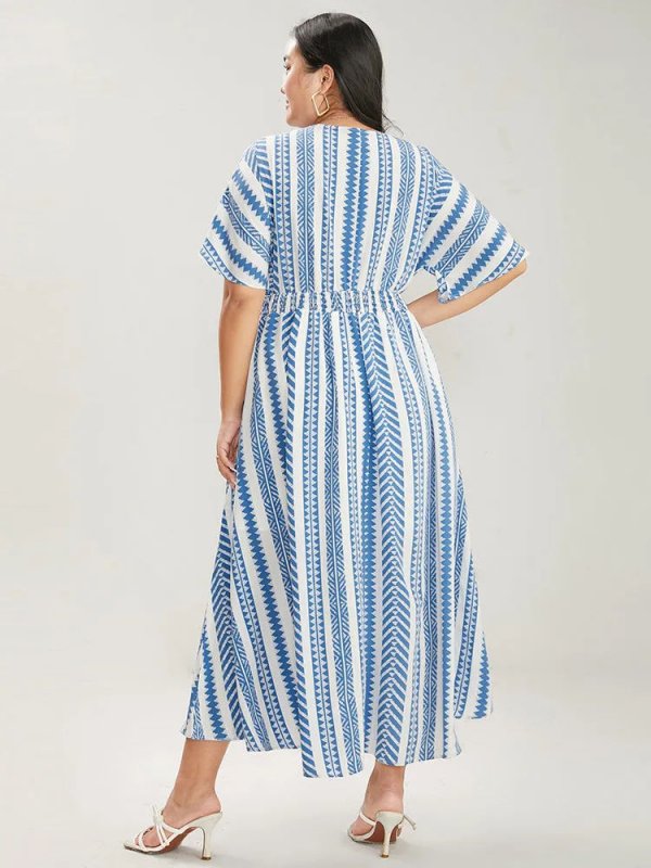 Solid Geometric Dolman Sleeve Pocket Shirred Split Hem Dress