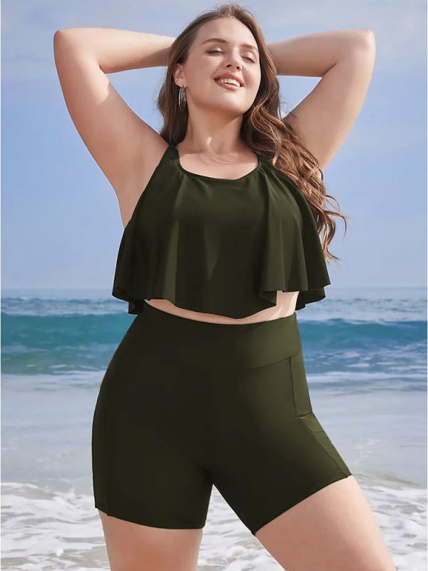 Solid Wideband Waist Swim Shorts